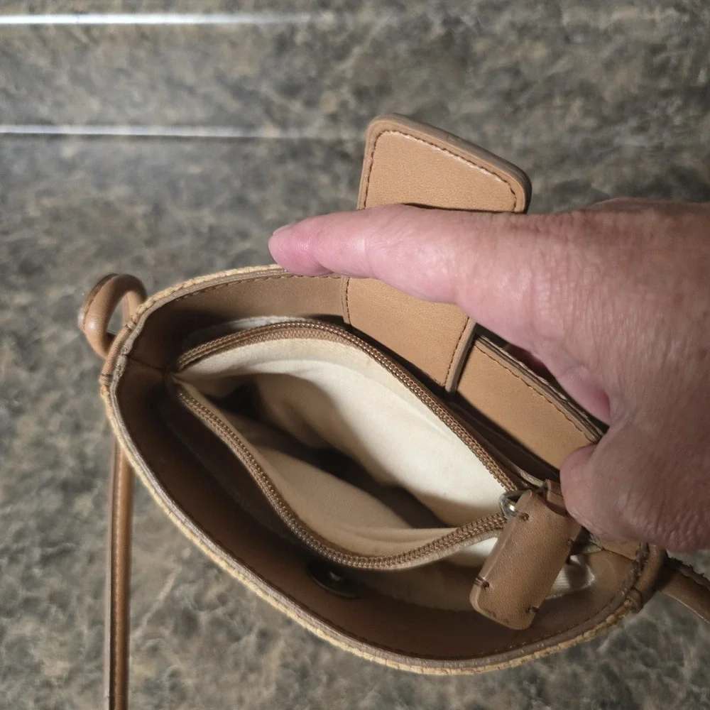 Fossil Straw Crossbody, Beaded, Leather
